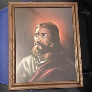 Vintage Jesus Christ Portrait Framed Print Religious Christian Wall Art Decor